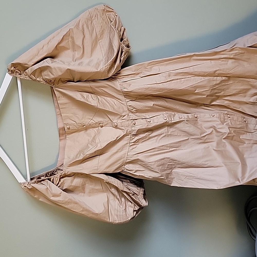 NWT Mango Puff Sleeve Midi Dress Tan sz M